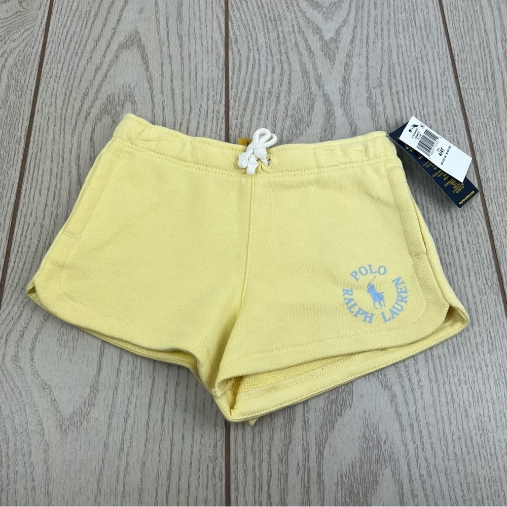Polo Ralph Lauren Girl's Cotton Blend Shorts 4/4T Butter Yellow & Blue $50